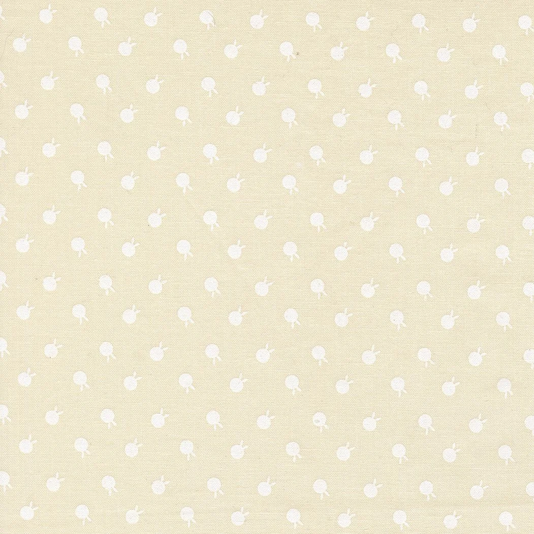 Pattern of small white cherries on a light beige background.