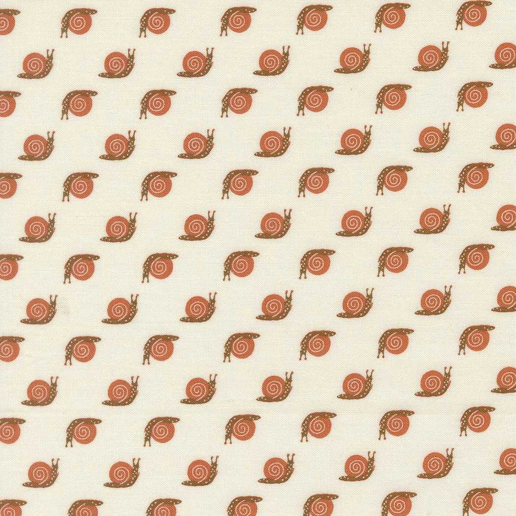 Pattern of snails with orange shells and brown bodies aligned diagonally on a cream background.
