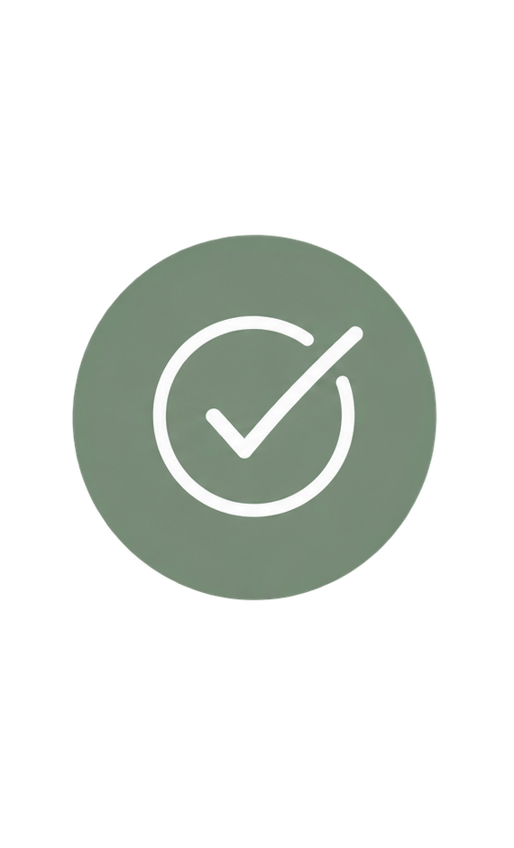 Green circular icon with a white checkmark inside a partial circle.