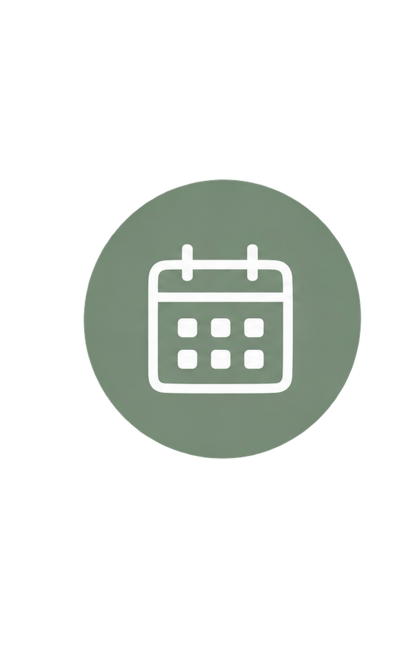 Icon of a calendar inside a green circle.