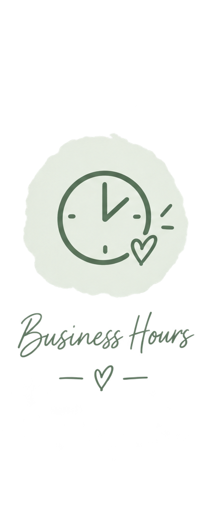 Hand-drawn clock with a heart next to it, with text below that says "Breakfast Hours" and a smaller heart beneath that.