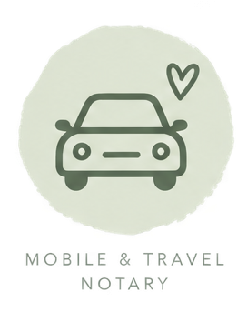 Icon of a car with a heart above it, representing mobile and travel notary services.