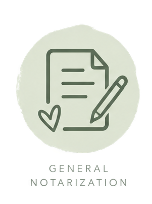 Icon of a document with a heart and a pen, representing general notarization.