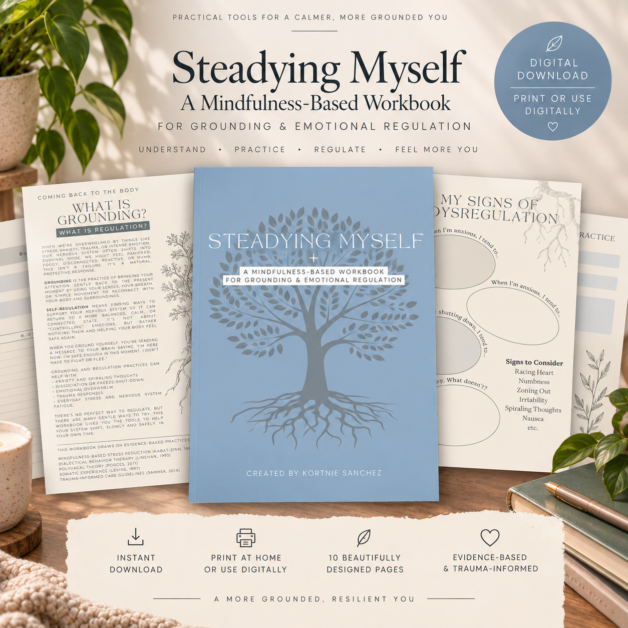 Steadying Myself | Grounding & Emotional Regulation Workbook | Printable Mindfulness Toolkit