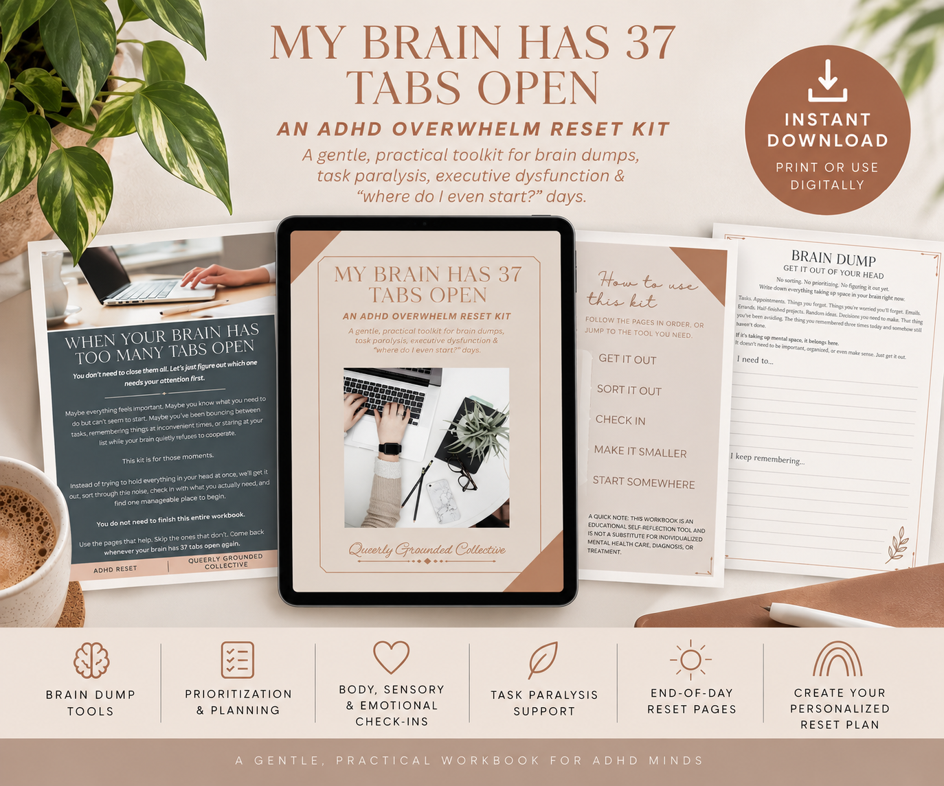 My Brain Has 37 Tabs Open | ADHD Overwhelm Reset Kit | Printable Executive Function Workbook