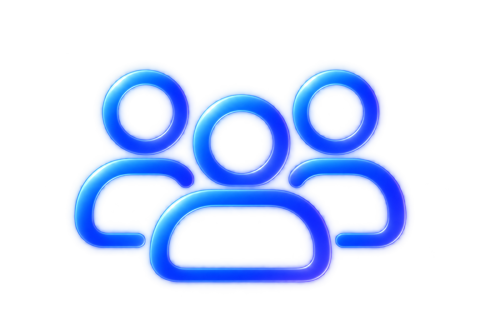 Neon blue outline of three human figures, representing a group or community.
