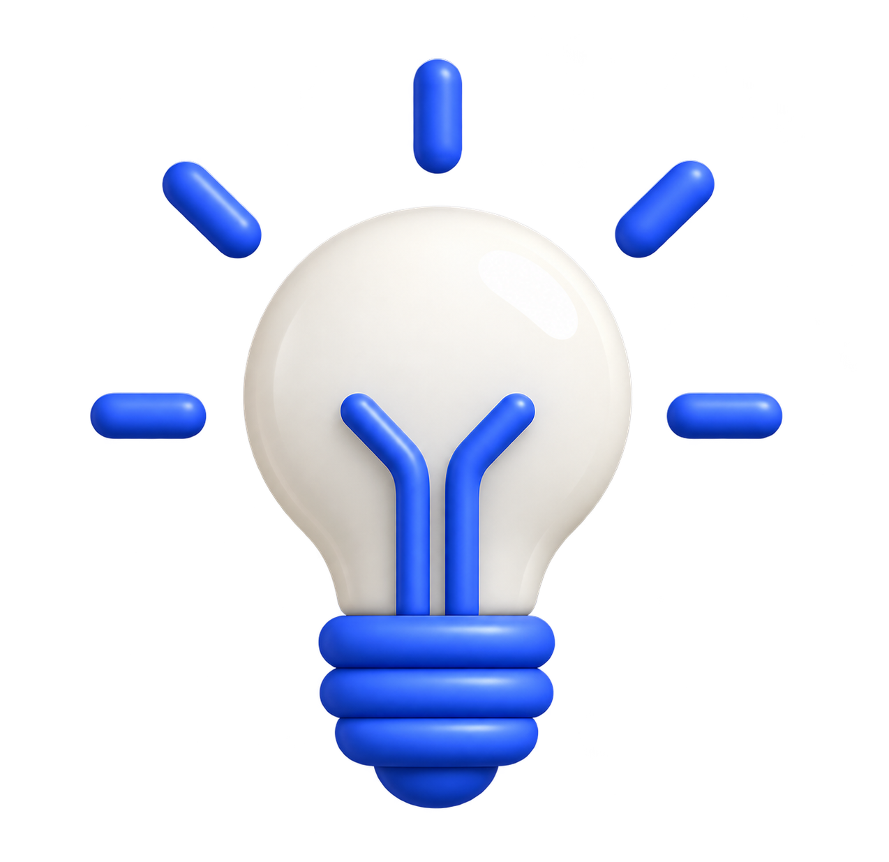 A stylized light bulb with blue and white colors, surrounded by blue capsules or pills.