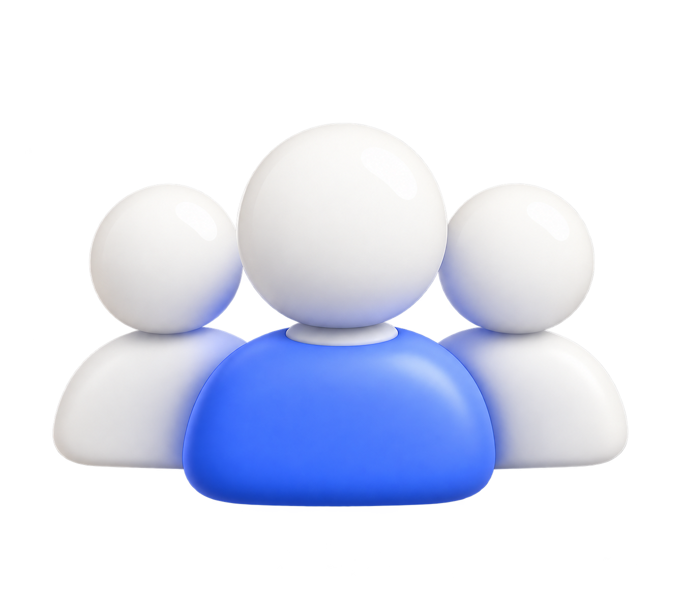 A digital icon representing a group of three white and one blue stylized human figures with a glossy, three-dimensional appearance.