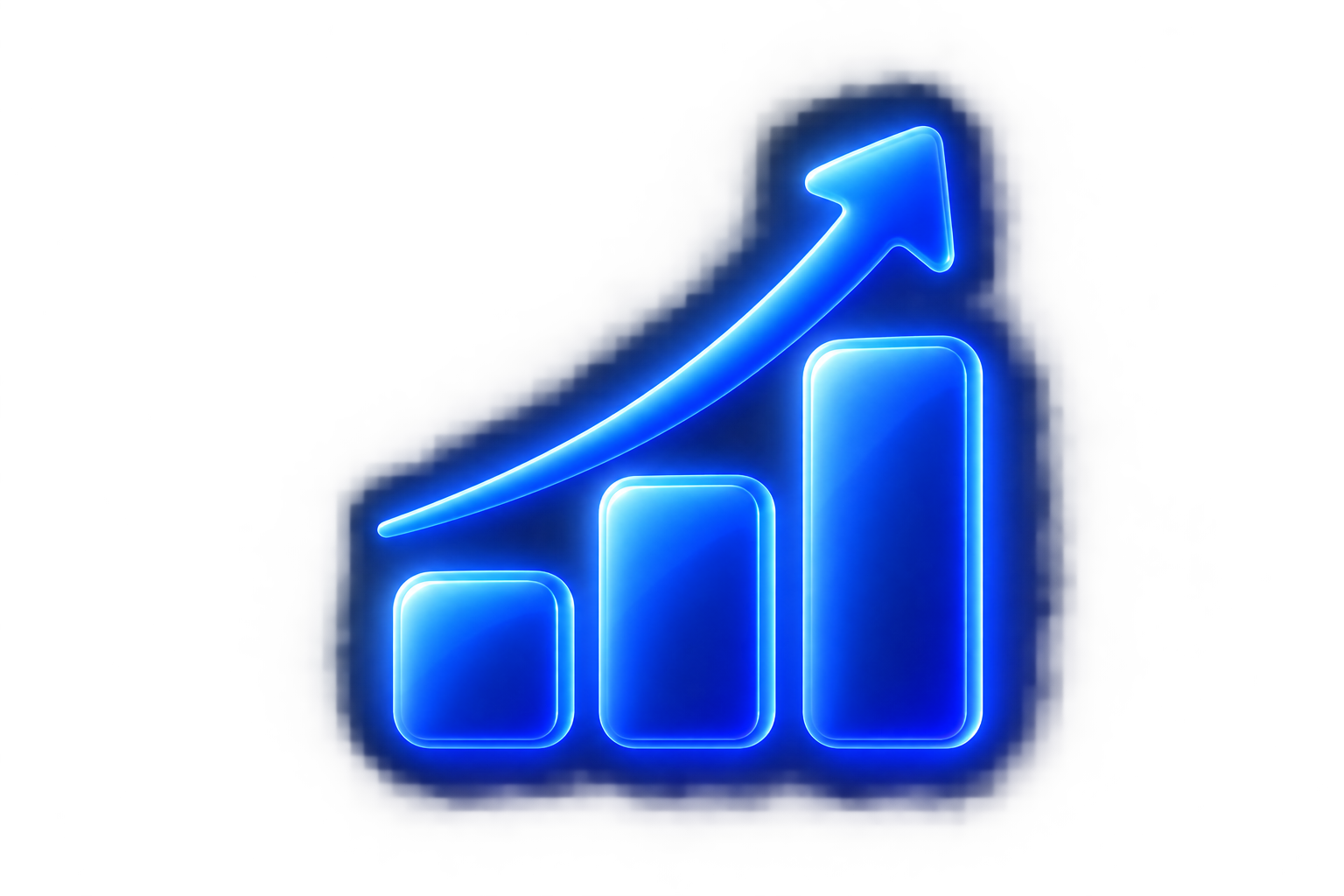 Neon blue bar graph with upward arrow indicating growth or increase