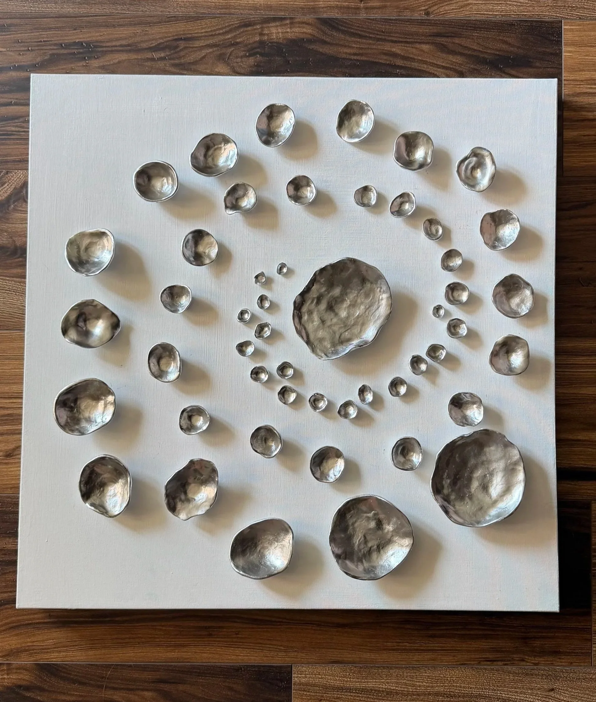 Silver Current
24"x24"
Clay and mixed media on repurposed canvas
Second Surface series