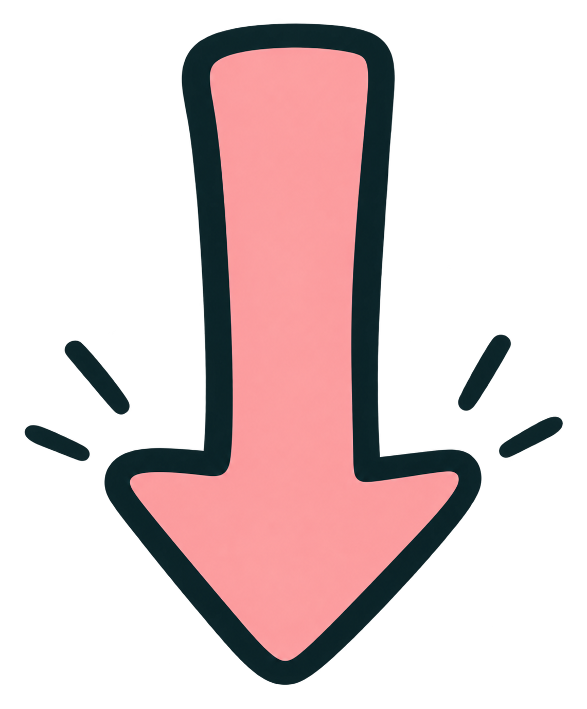 Pink arrow pointing downward with black border and lines indicating movement.