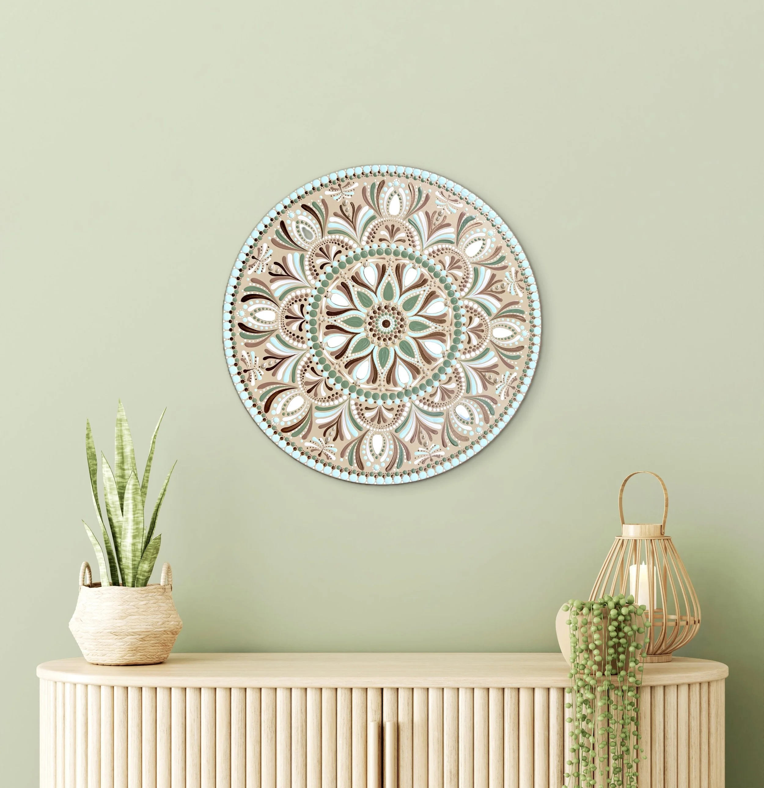 mandala sauge vert nature pour espaces de bien etre décoration interieur