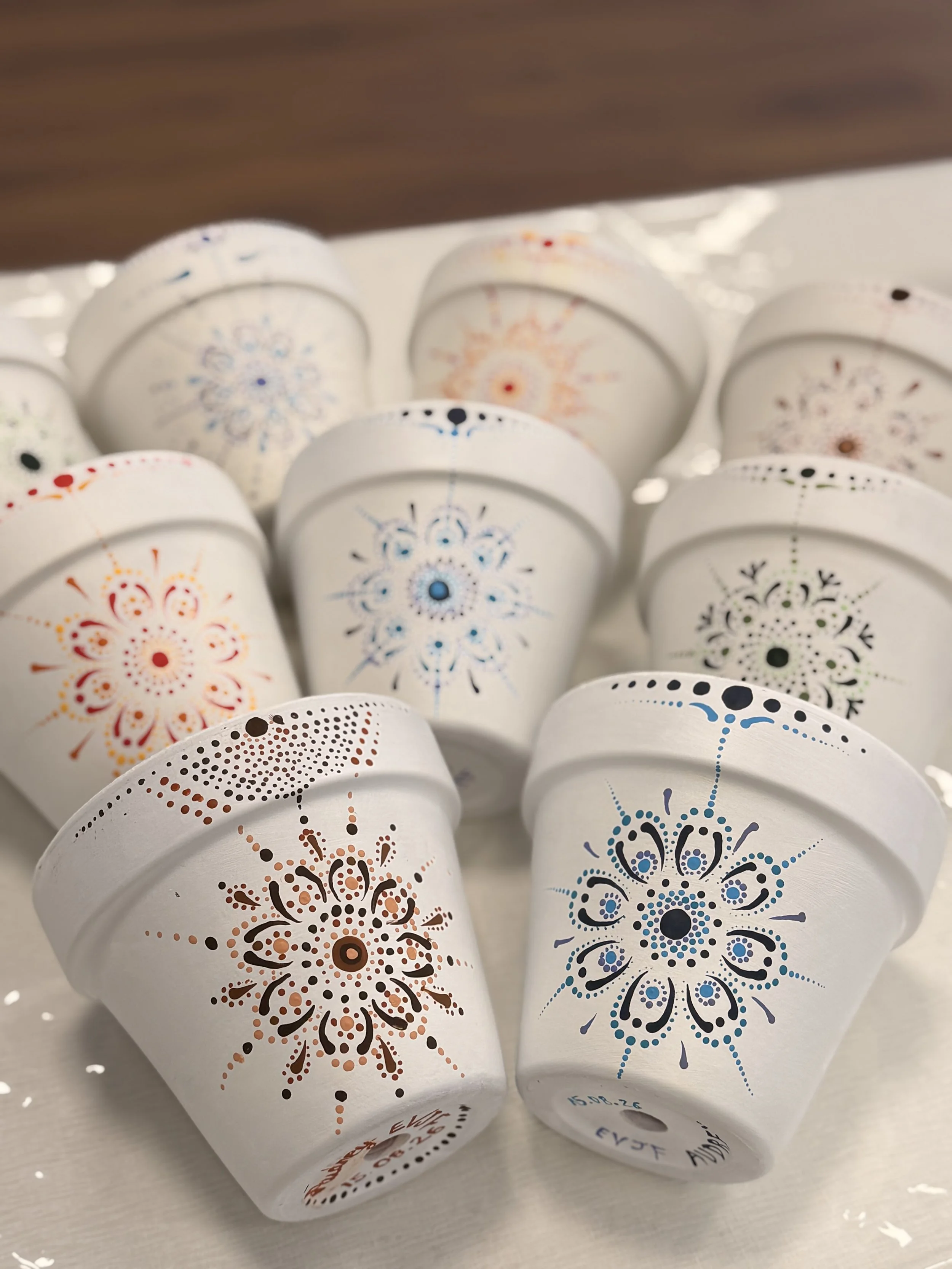 Atelier peinture mandala sur pot EVFJ