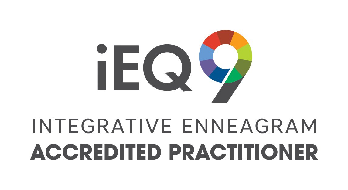 Logo for iEQ9, an integrative enneagram accredited practitioner, featuring the text 'iEQ9' with a multicolored circle in place of the number 9, and the words 'Integrative Enneagram Accredited Practitioner' below.
