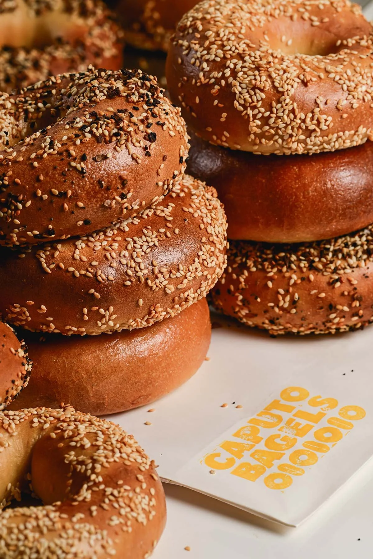 stacks of caputo bagels photo by photo by Max Flatow