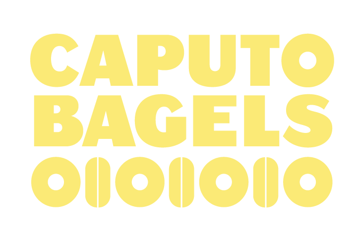 Bold yellow text on a black background that reads 'CAPUTO BAGELS' in large font.