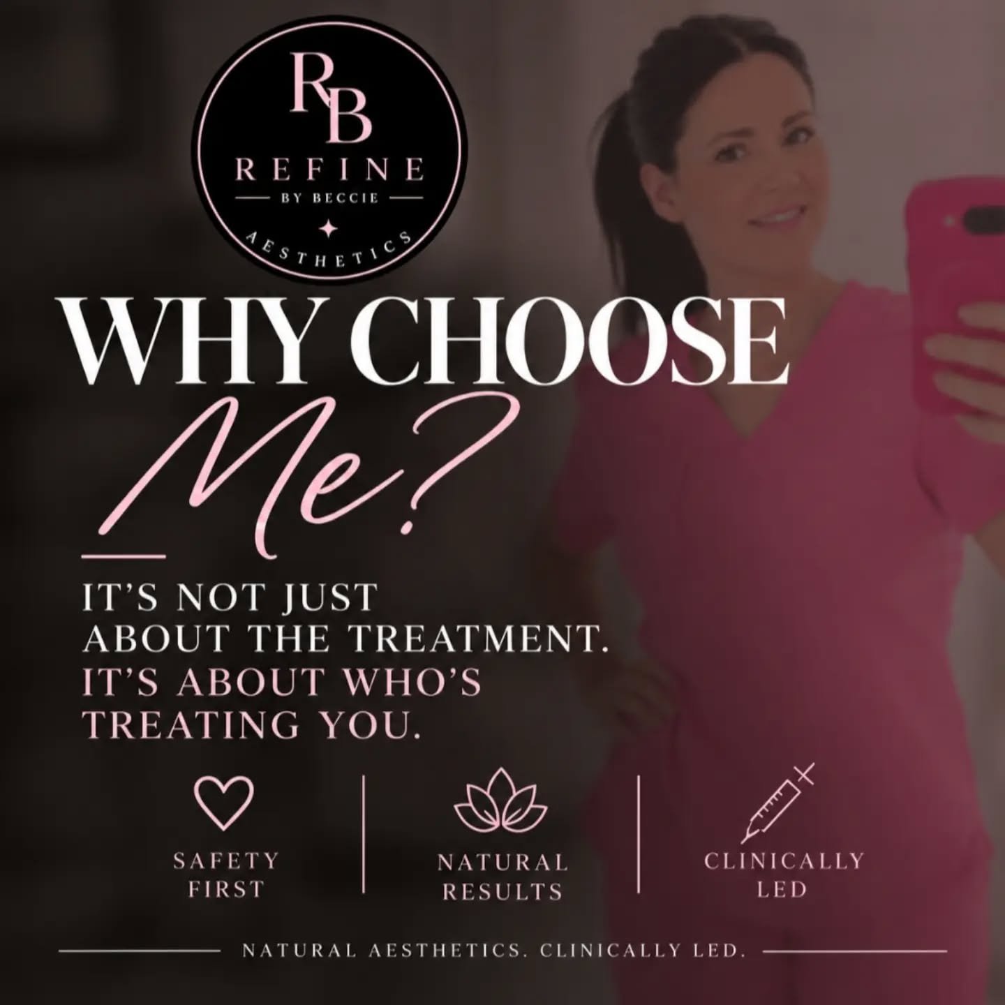 🩷 WHY CHOOSE ME? 🤍

When it comes to aesthetics, who treats you matters.
As an Advanced Clinical Practitioner and qualified non-medical prescriber, I can assess you, prescribe where appropriate and carry out your treatment myself.

You don't need t