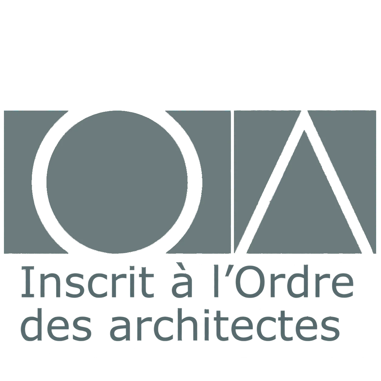 Logo avec la lettre 'O', 'A' et un triangle, accompagné du texte 'Inscrit à l'ordre des architectes'
