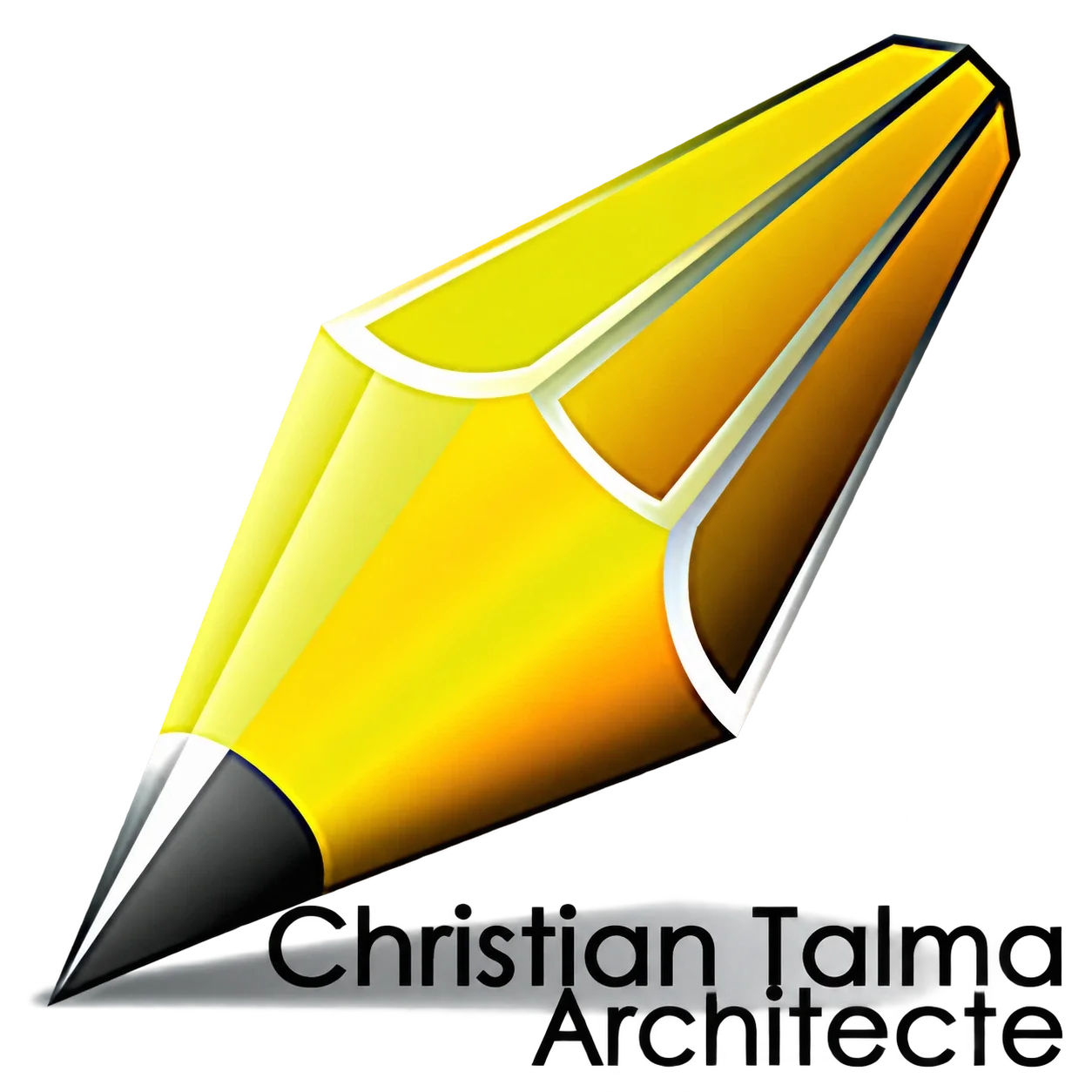 Logo d'une plume de stylo jaune avec des lignes noires, représentant l'architecture, avec le texte 'Christian Tan Architecte' en dessous.