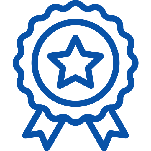 Blue award ribbon with a star in the center.