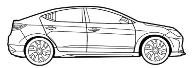 Outline of a modern sedan car in profile view.