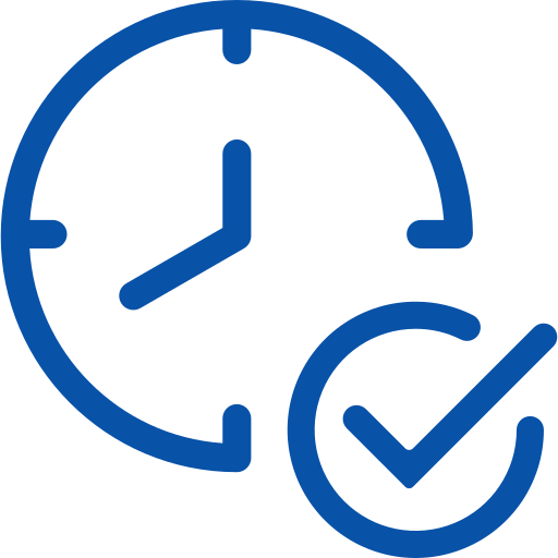 Clock showing the time, with a checkmark icon indicating approval or completion.