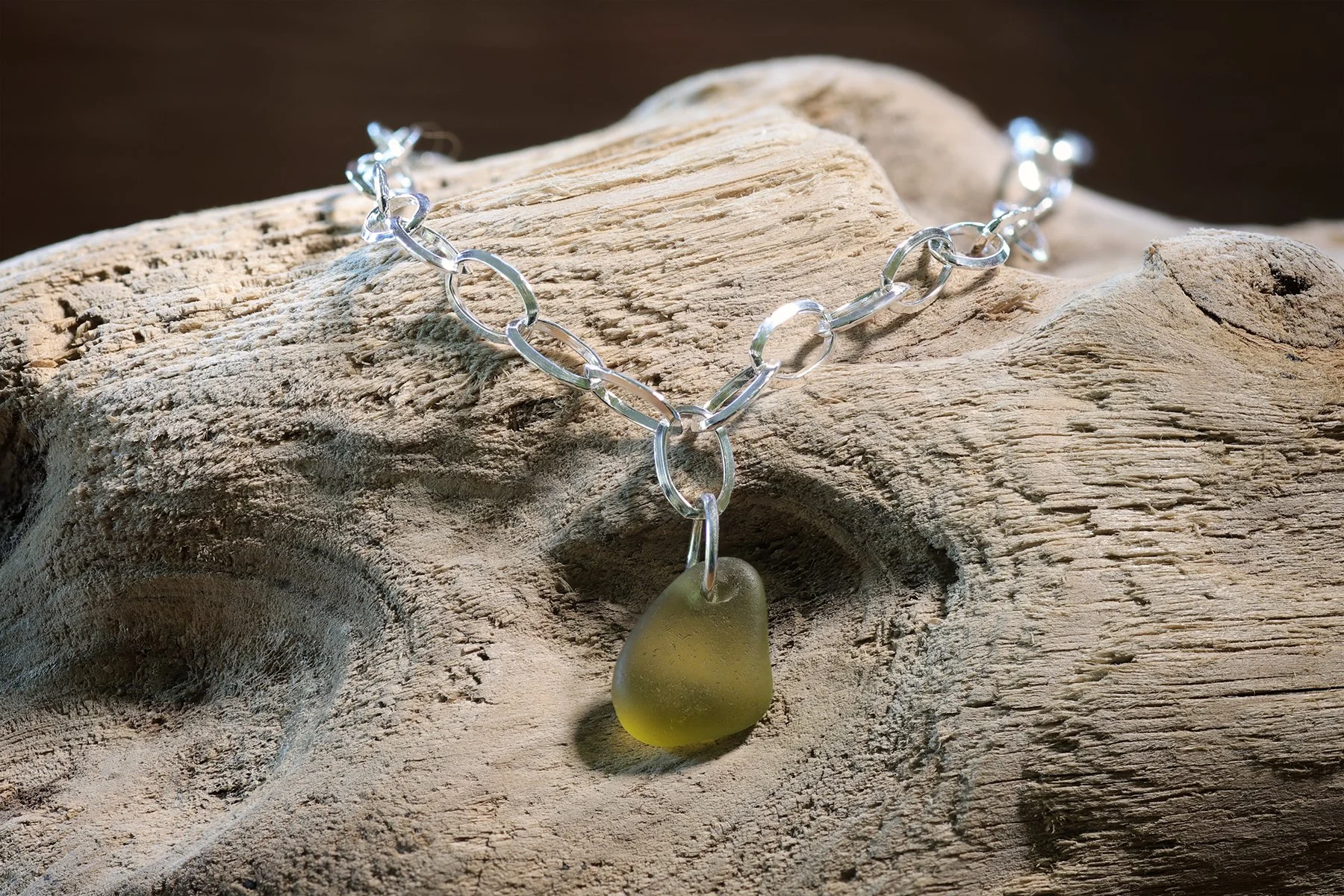 Sterling Silver Oval Link Bracelet with Welsh Sea Glass