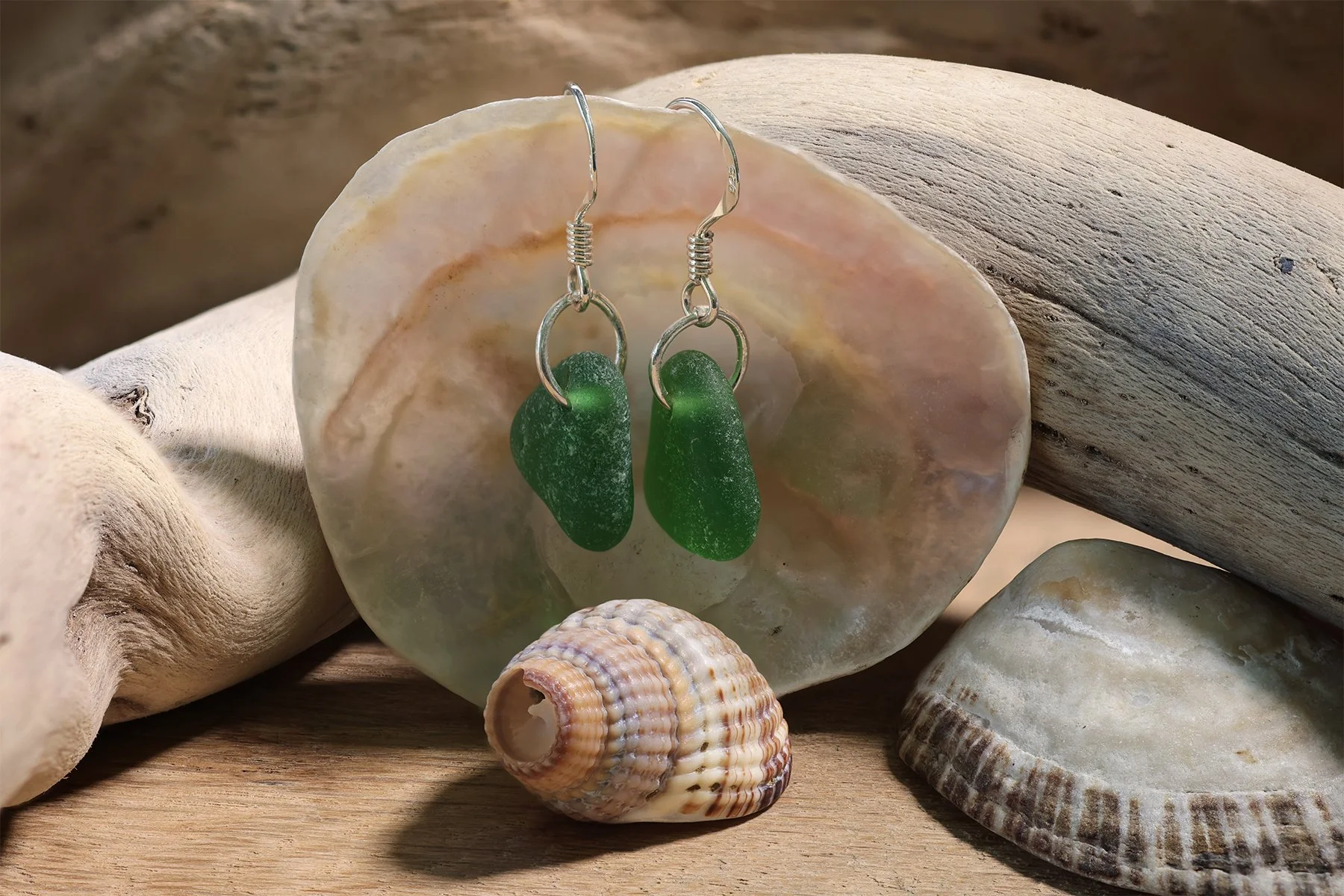 Welsh Sea Glass Fish Hook Earrings