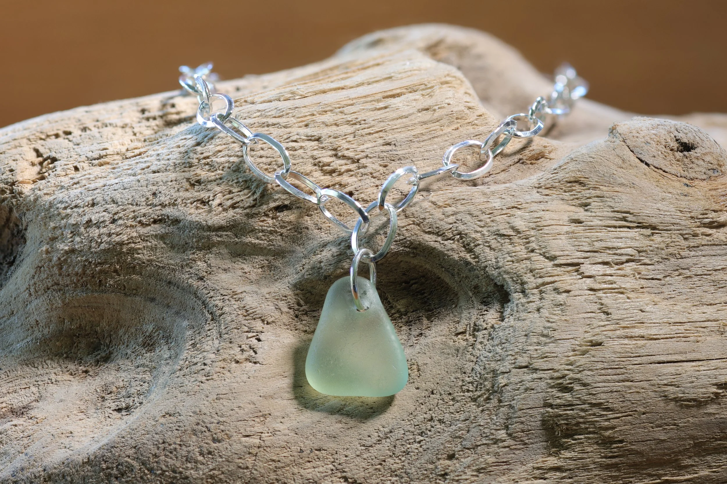 Sterling Silver Oval Link Bracelet with Welsh Sea Glass