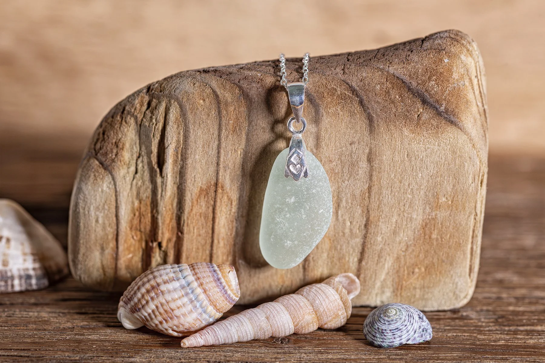 Welsh Sea Glass Necklace with a Sterling Silver Trace Chain