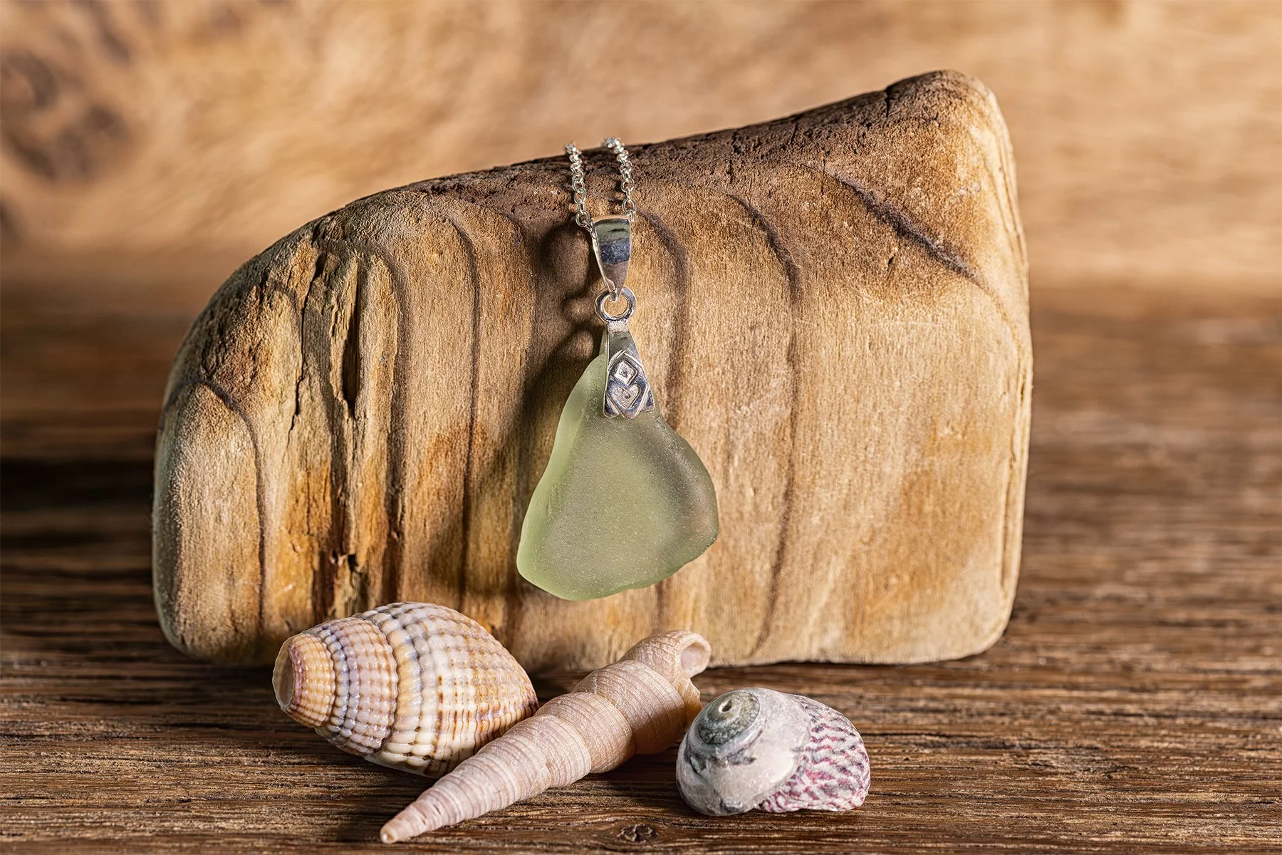 Welsh Sea Glass Necklace with a Sterling Silver Trace Chain