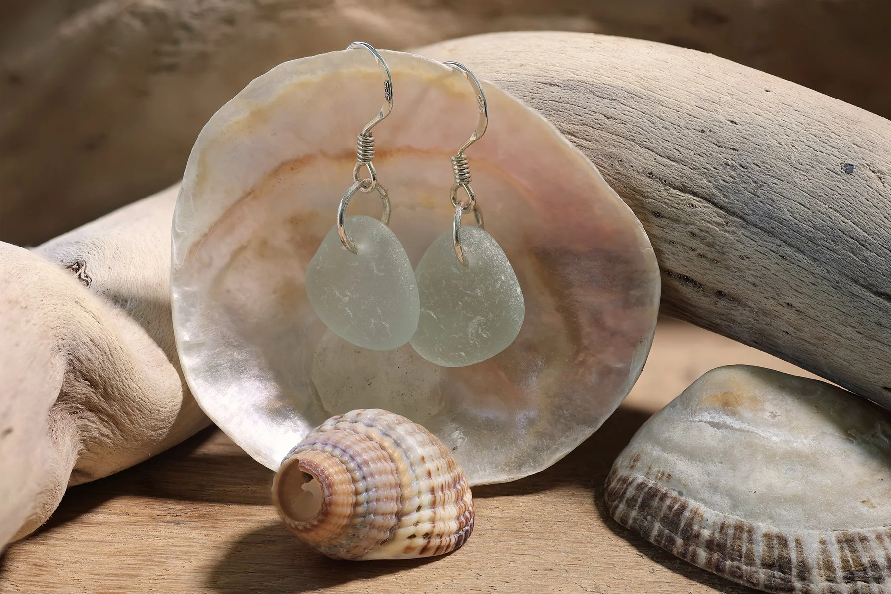 Welsh Sea Glass Fish Hook Earrings