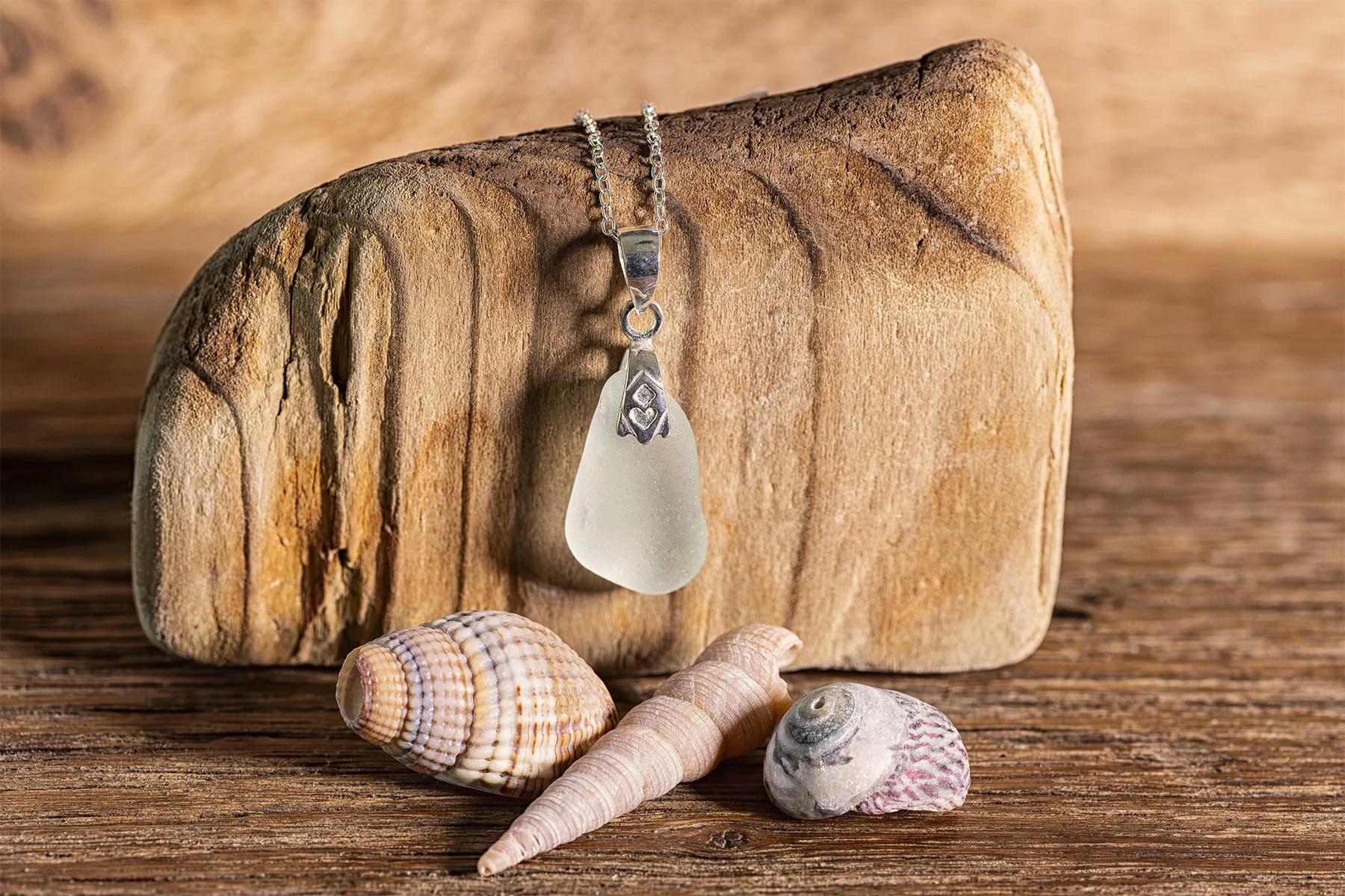 Welsh Sea Glass Necklace with a Sterling Silver Trace Chain