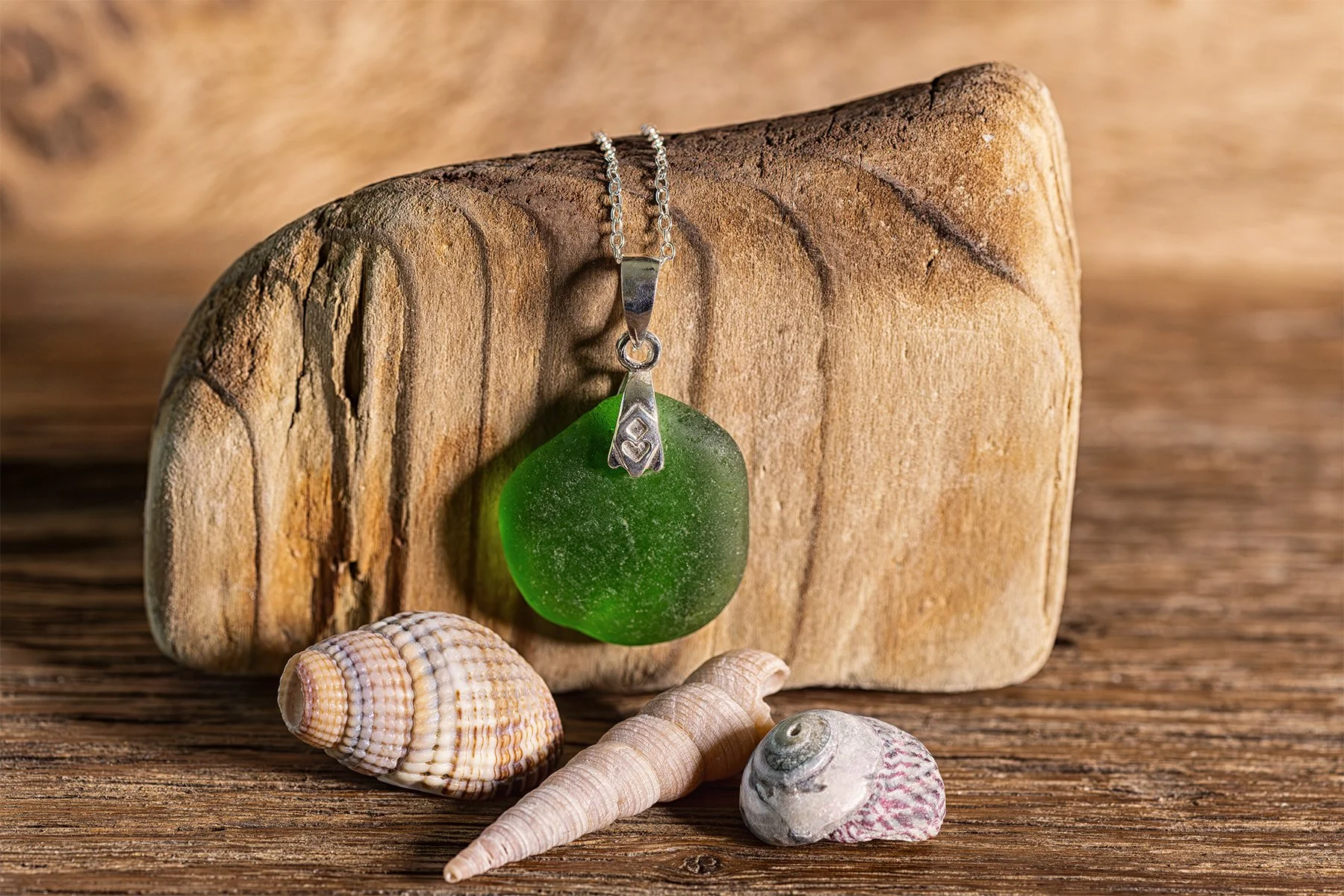 Welsh Sea Glass Necklace with a Sterling Silver Trace Chain