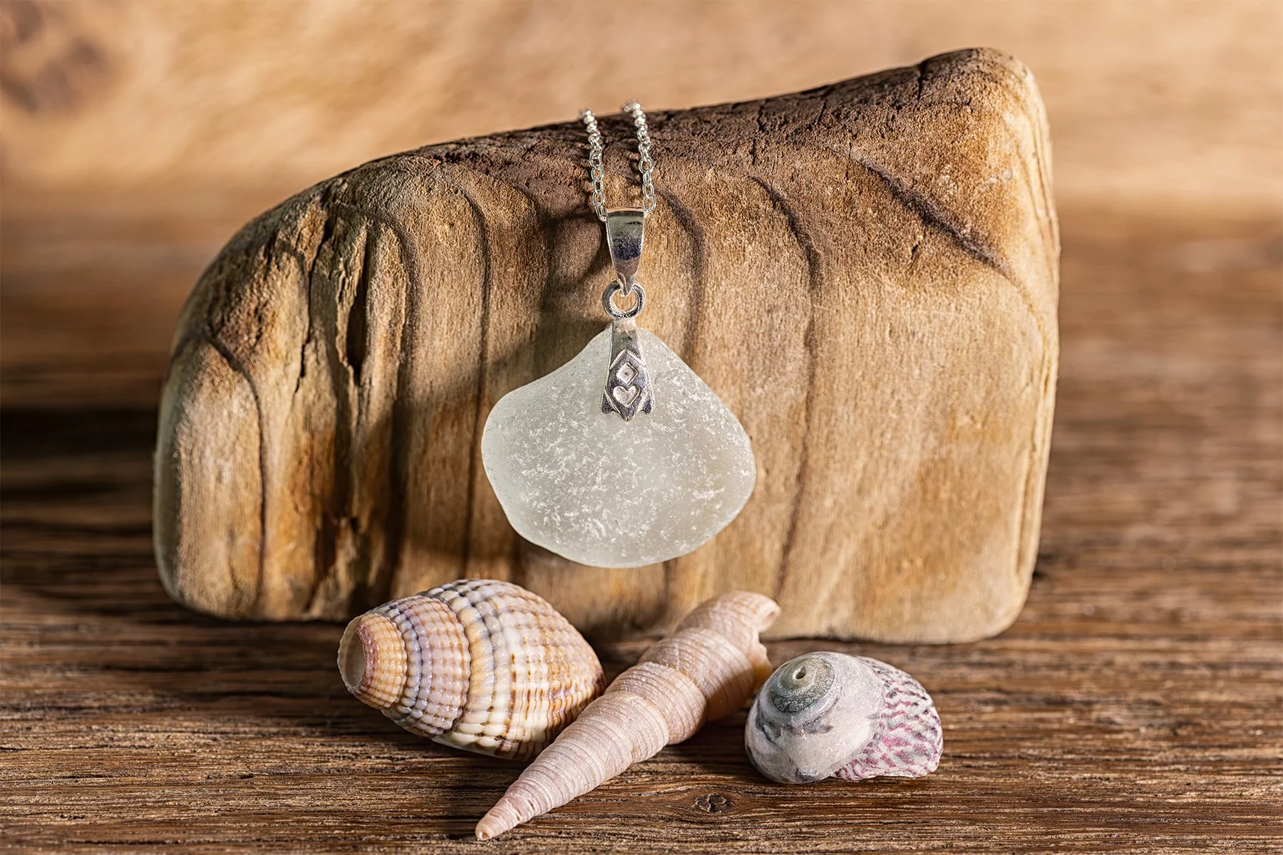 Welsh Sea Glass Necklace with a Sterling Silver Trace Chain