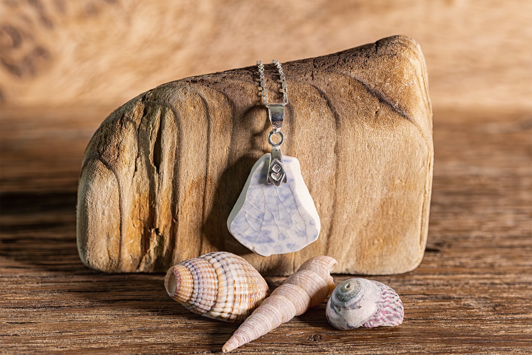 Welsh Sea Pottery Necklace with a Sterling Silver Trace Chain
