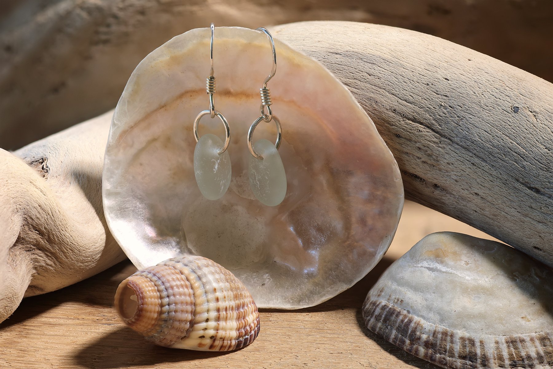 Welsh Sea Glass Fish Hook Earrings