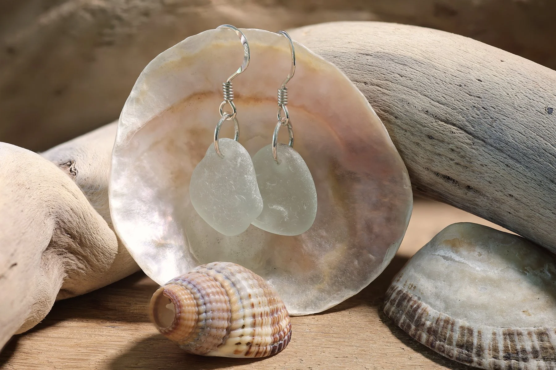 Welsh Sea Glass Fish Hook Earrings