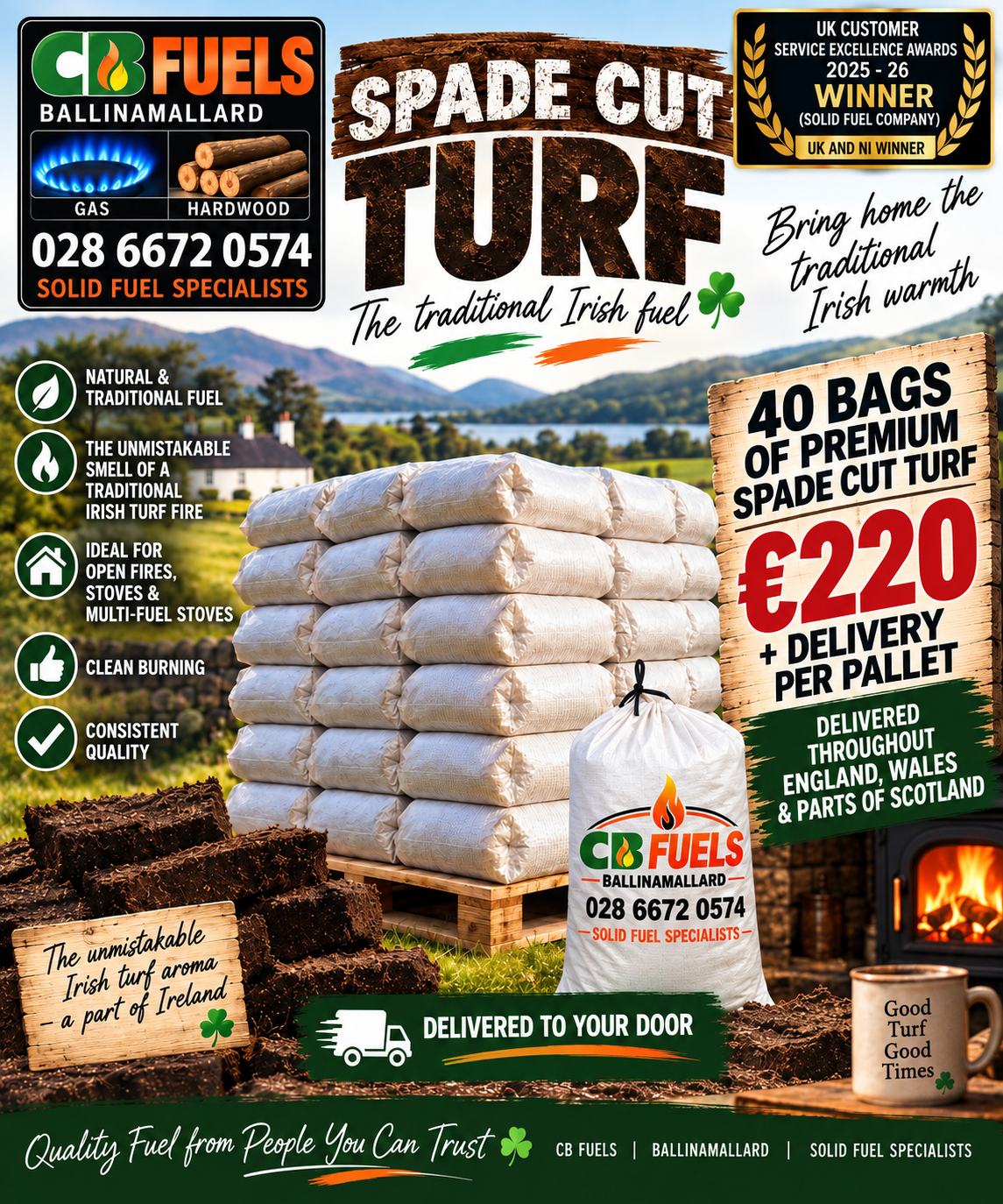 PREMIUM SPADE CUT TRADITIONAL TURF (40 X 12-14KG Bags)