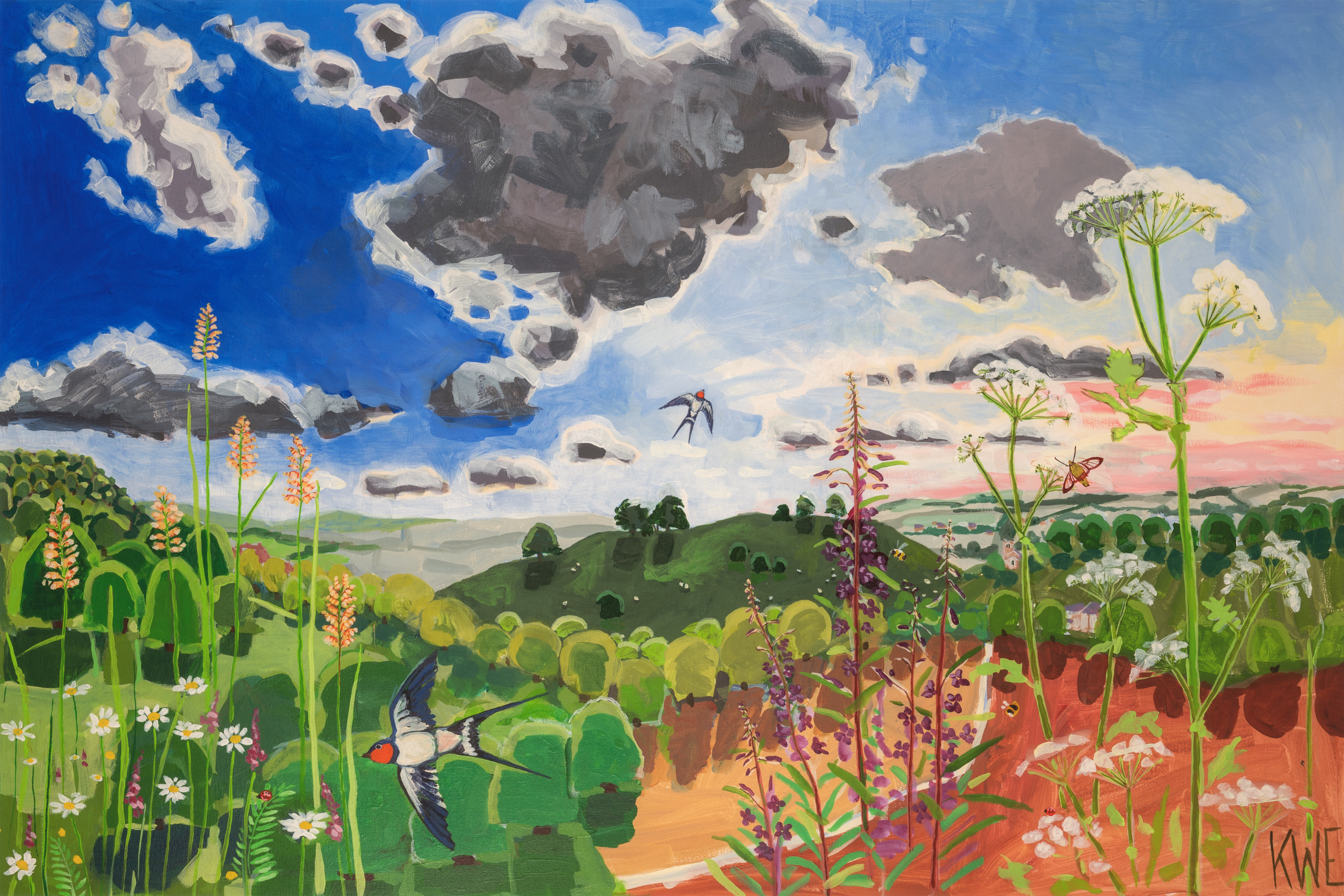 Vibrant summer landscape print of Coombe Hill, Chilterns by British artist K W Eyton