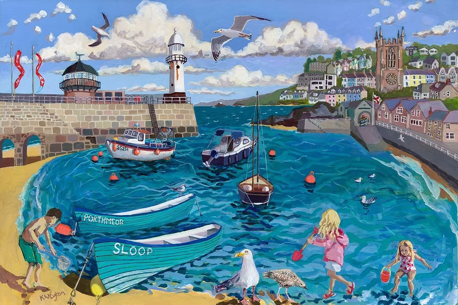 St Ives Harbour - an original acrylic painting of this legendary destination by K W Eyton