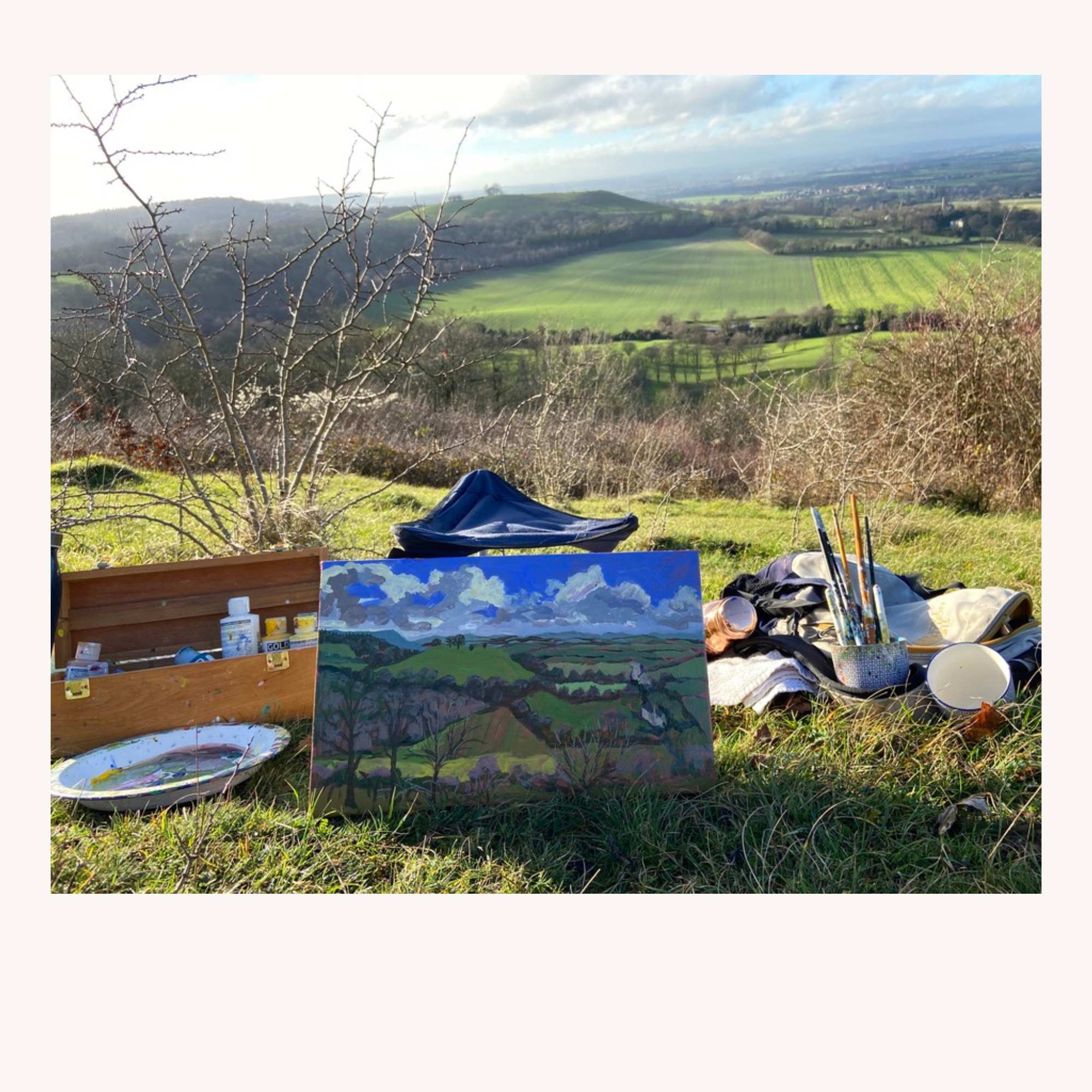 Chilterns winter landscape painting in progress plein air