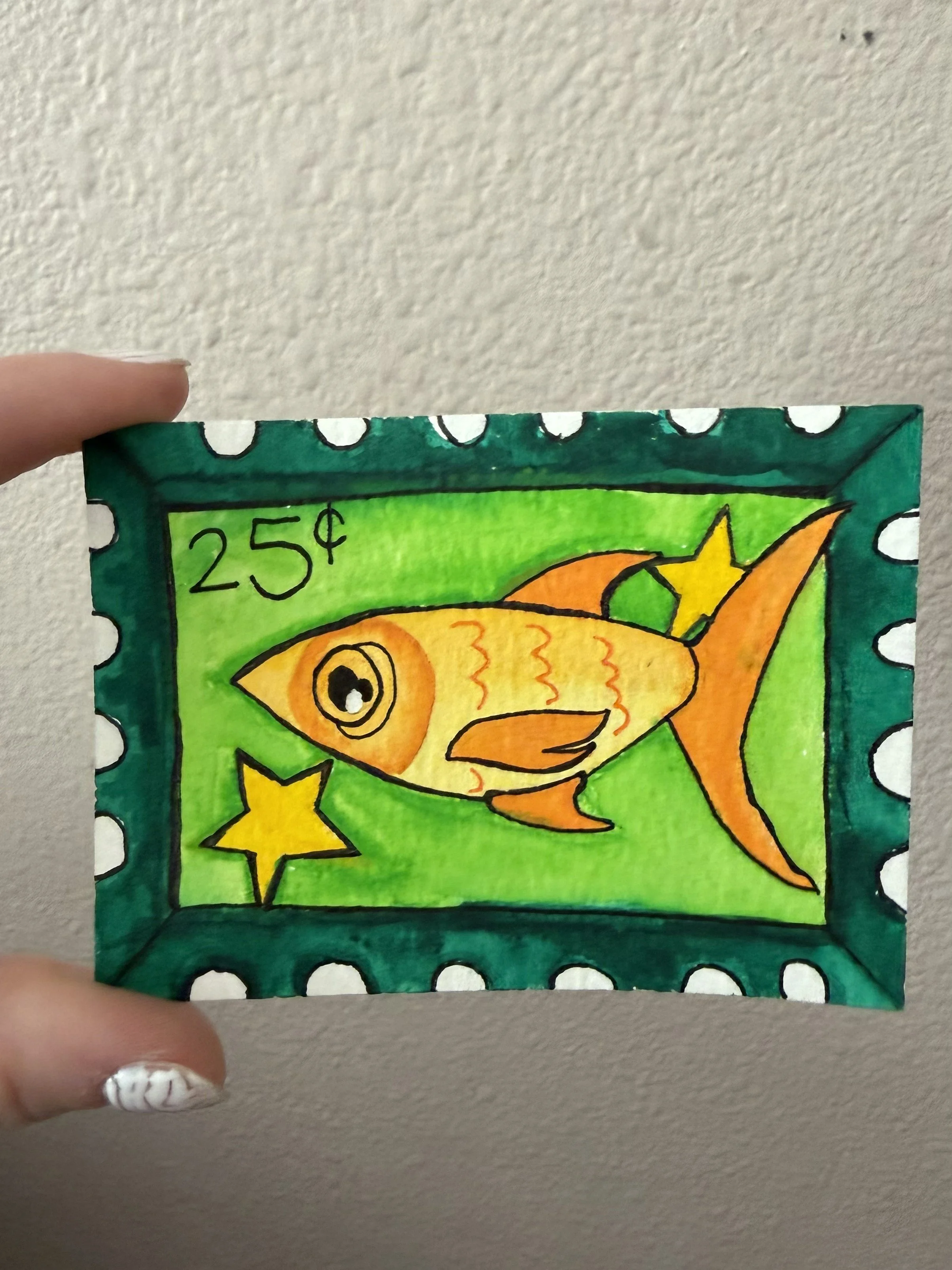 "Fish Stamp" (ACEO Original Art Card)