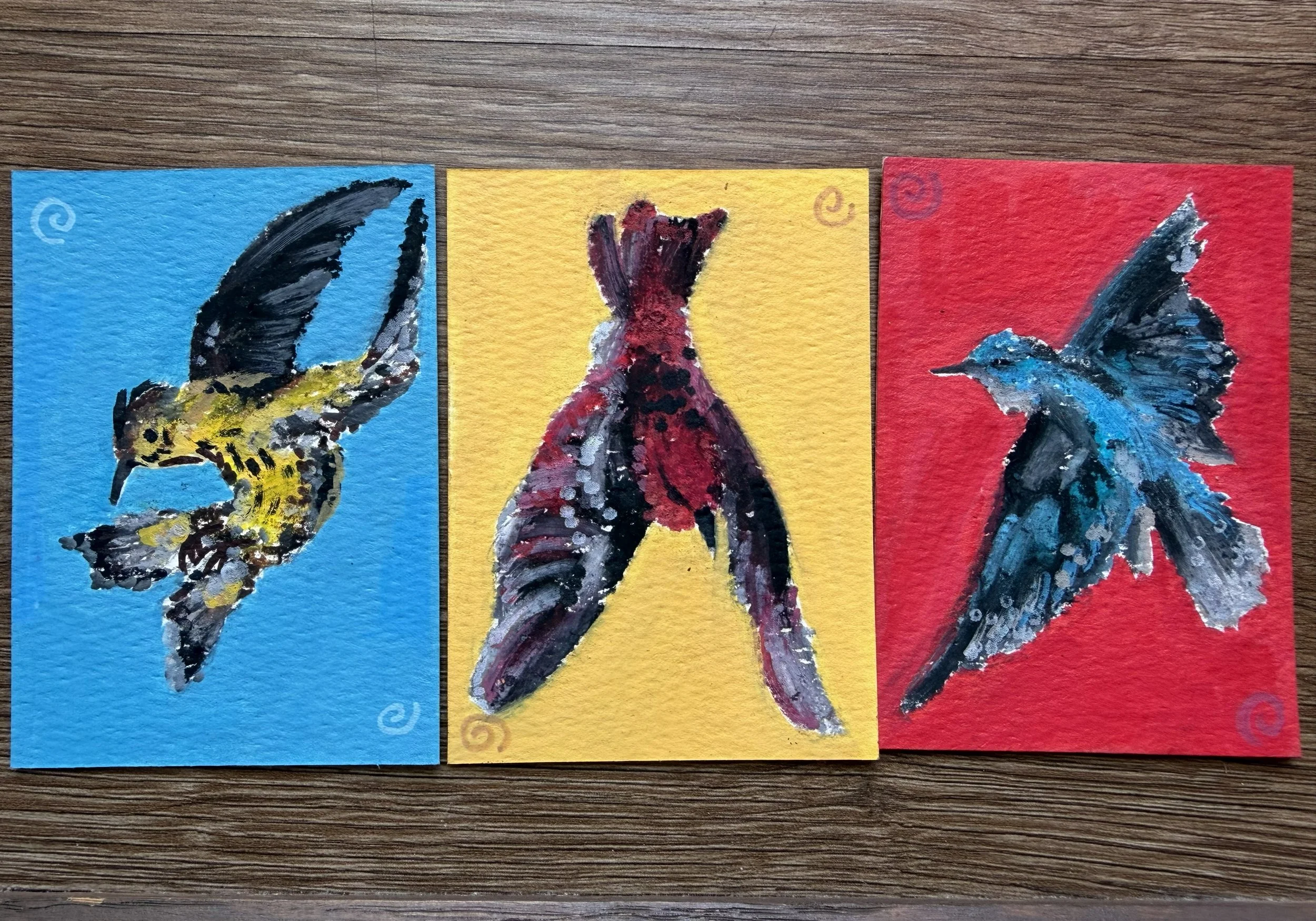 "Birds of Color" - Set of 3 (ACEO Original Art Card)