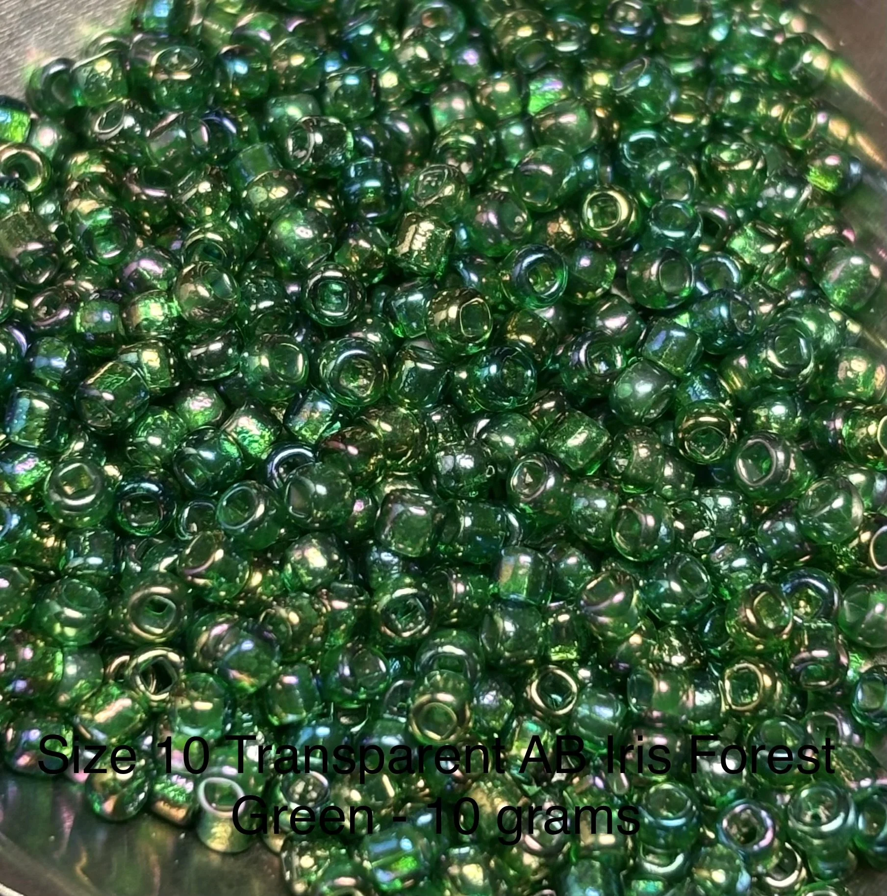 10/0 Antique Transparent AB Forest Green