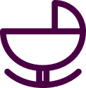 Purple bowl with a semicircular top and straight bottom, outlined in purple.