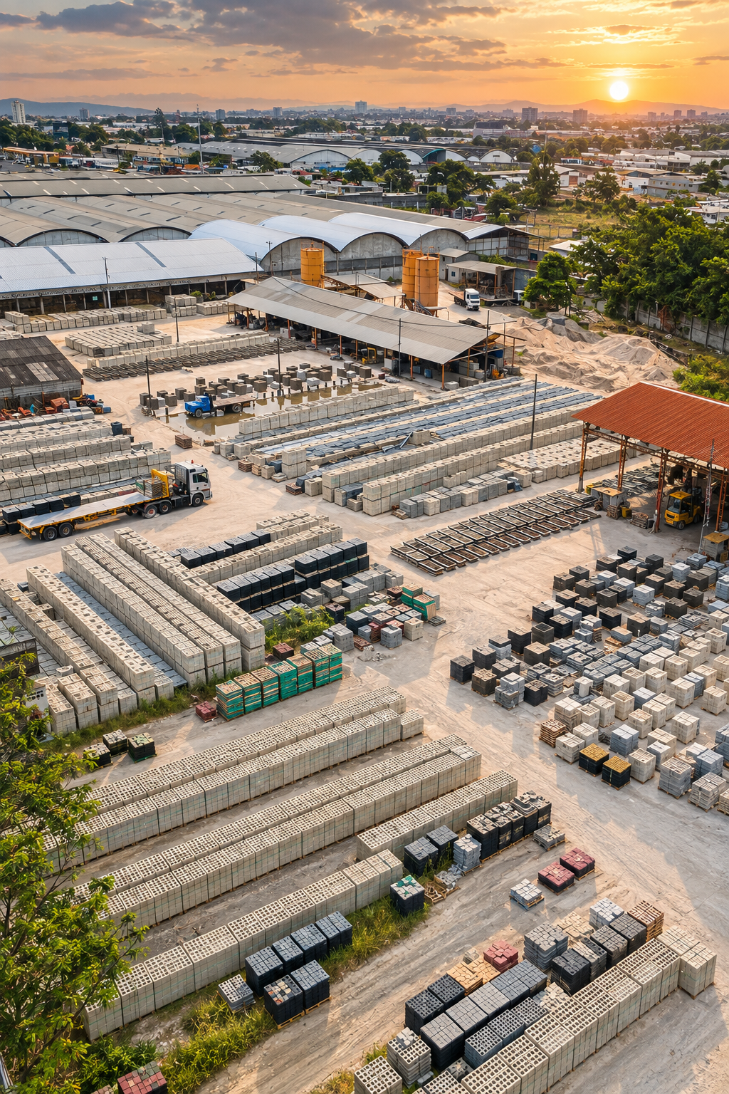 Producción de bloques y adoquines de hormigón en planta VIPRESA en Guayaquil, Ecuador