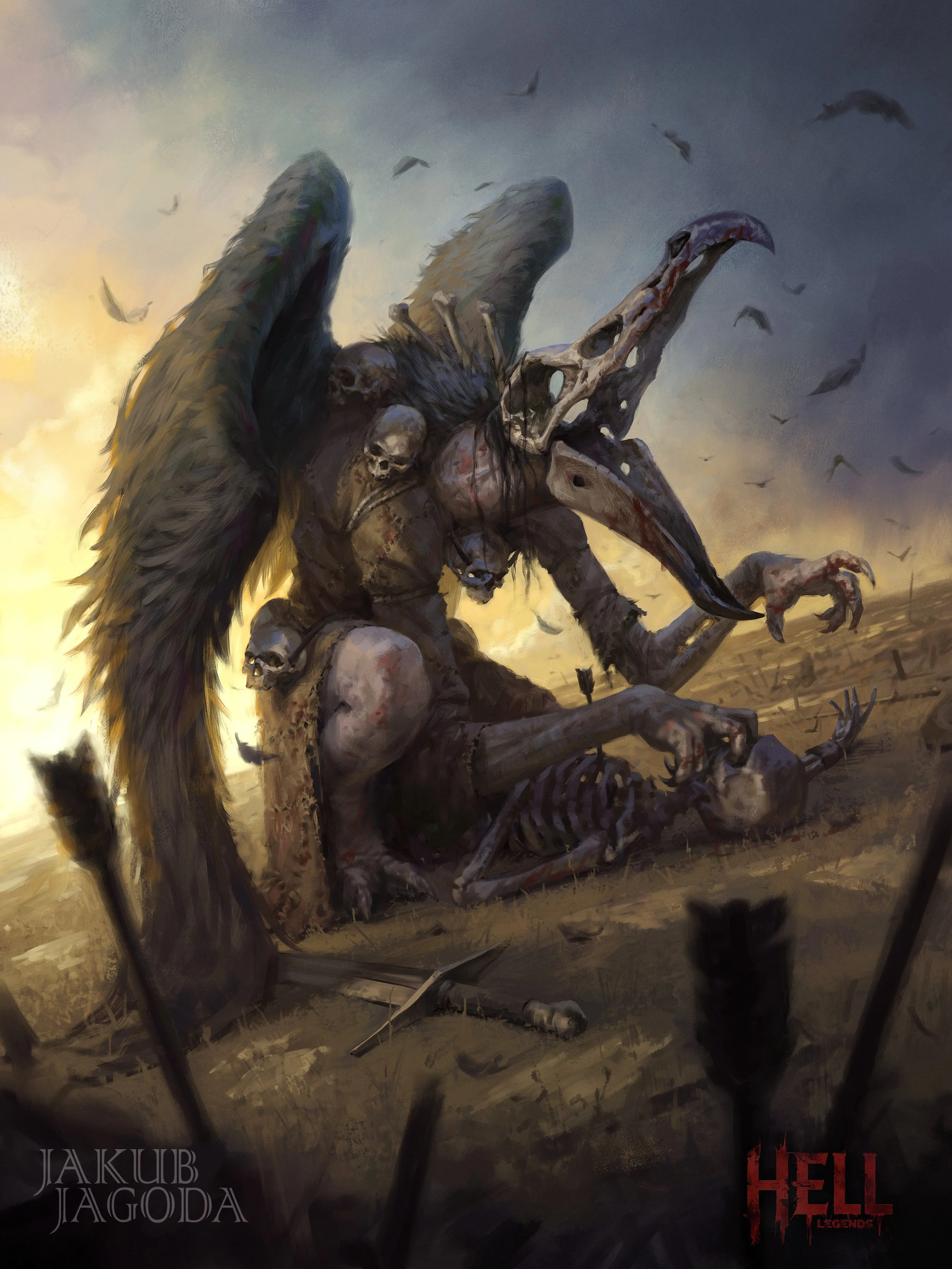 Carcass Collector – dark fantasy character illustration by Jakub Jagoda for HELL: Legends