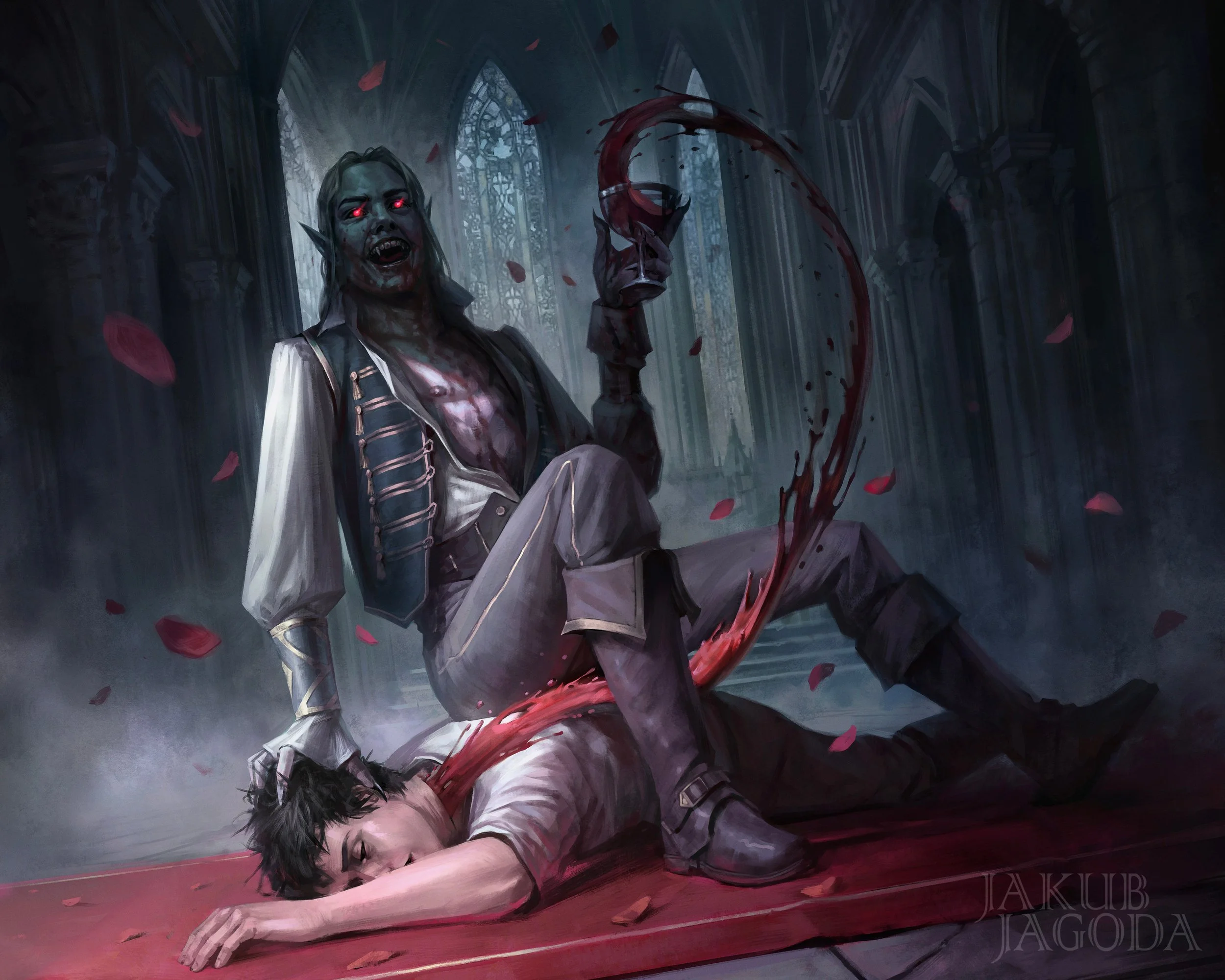 Lord of the Crimson Court – dark fantasy vampire illustration by Jakub Jagoda