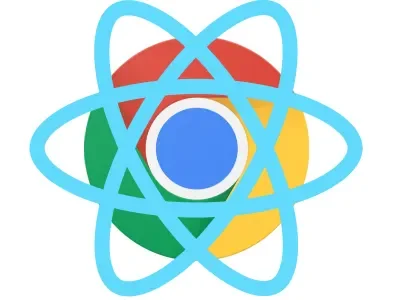 Stylized atom symbol with colored circles in blue, red, yellow, and green, representing science or technology.